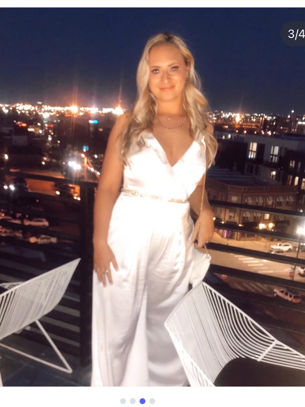 Altar'd State White Satin V-Neck Wide-Leg Jumpsuit